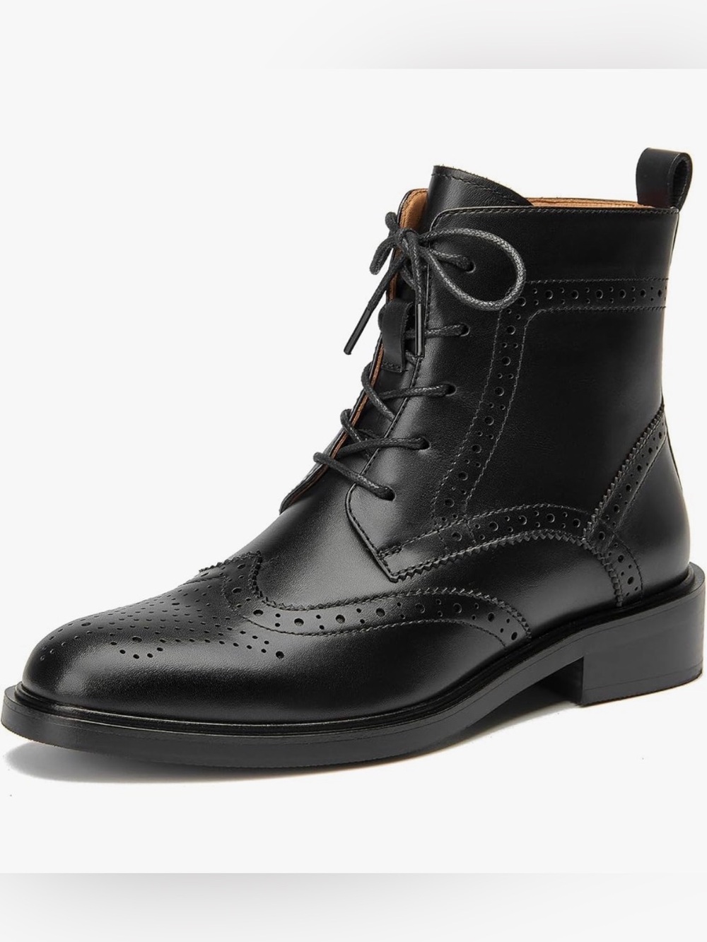 Women’s Black Genuine Leather Wingtip Lace-Up Dressy Combat Boot